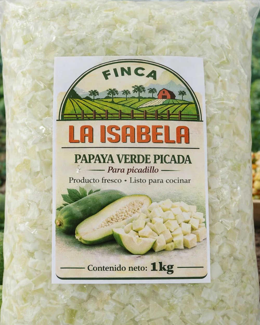 Bolsa de papaya verde picada Finca La Isabela de 1 kg
