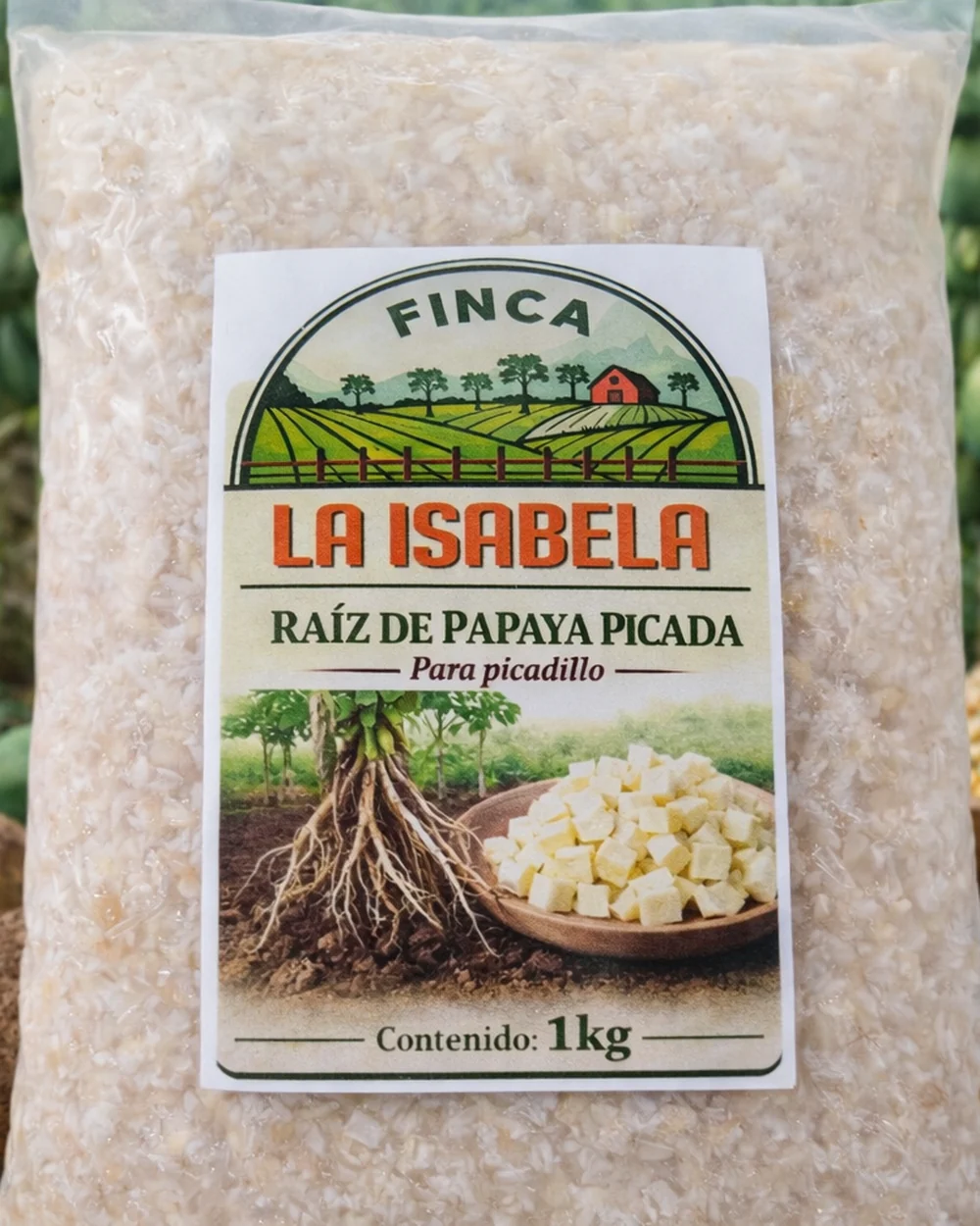 Bolsa de raiz de papaya picada Finca La Isabela de 1 kg